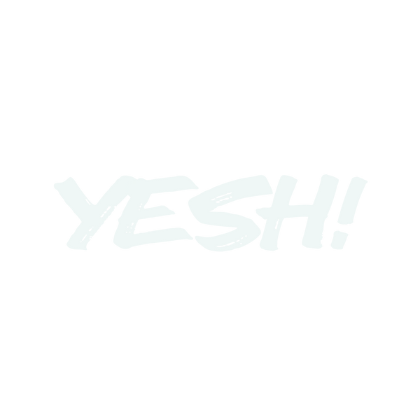 Official brand logo featuring the white brush-stroke text YESH! on a transparent background for YESH! Tribe | Eat & Vibe in Hoi An